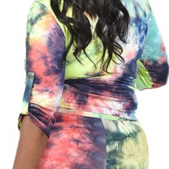 Women's Lemon & Lime Tie Dye Print Button Down Shirt & Skinny Leggings Set - Picture 5 of 8